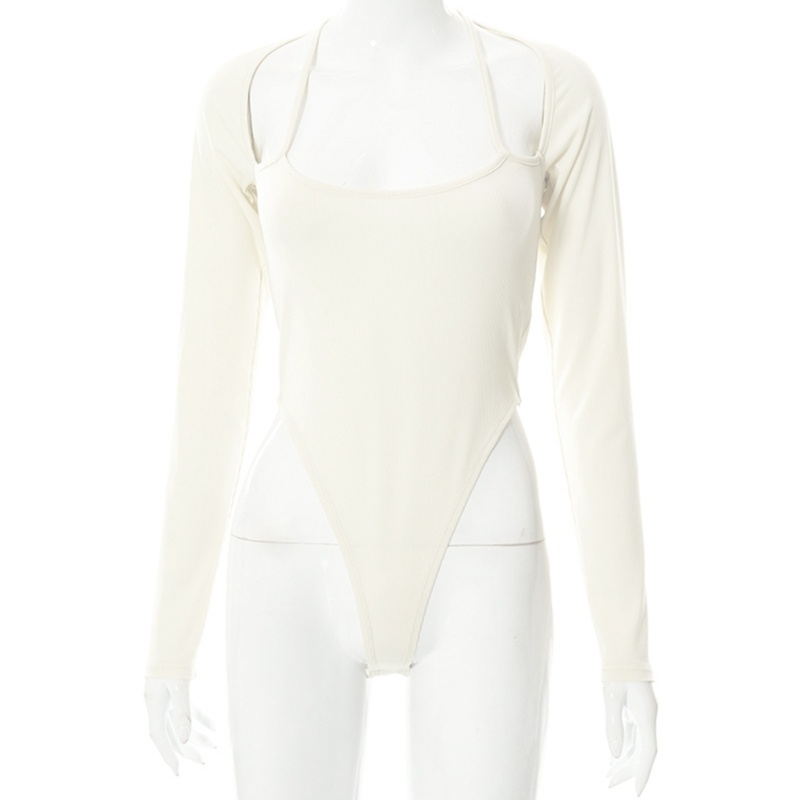 Xiangbao Áo Liền Quần Dài Tay Cổ Vuông Ôm Dáng Màu Trơn Cho Nữ