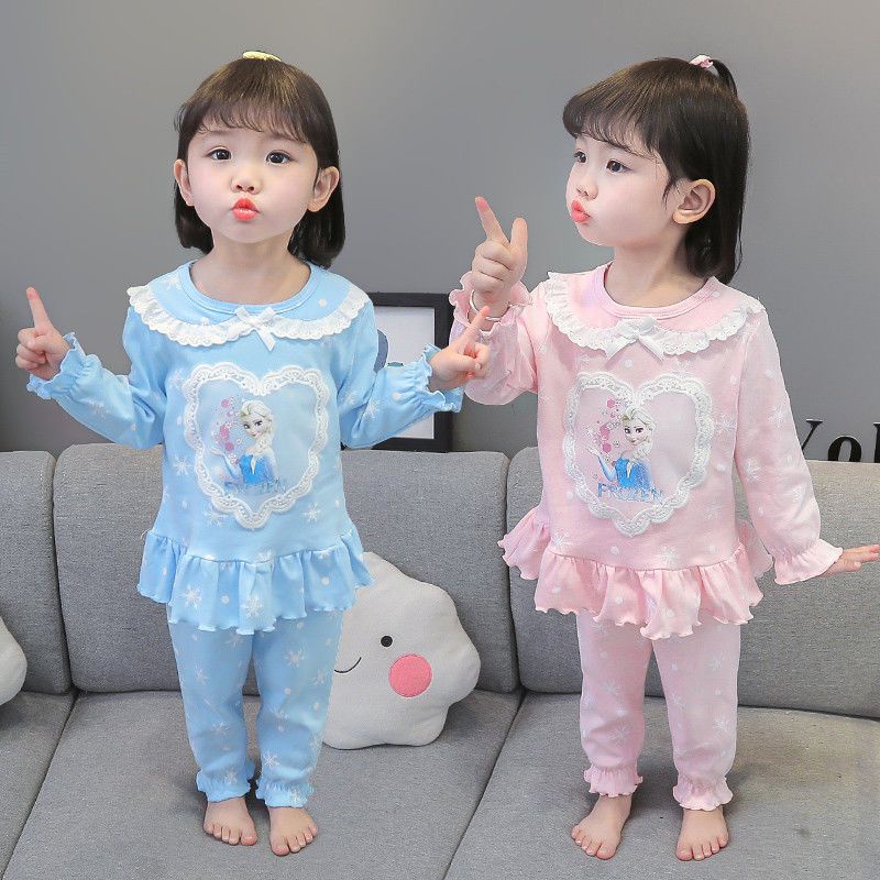 Bộ Đồ Ngủ 2 Món Tay Dài In Hoạt Hình Frozen Elsa Dễ Thương Cho Bé Gái