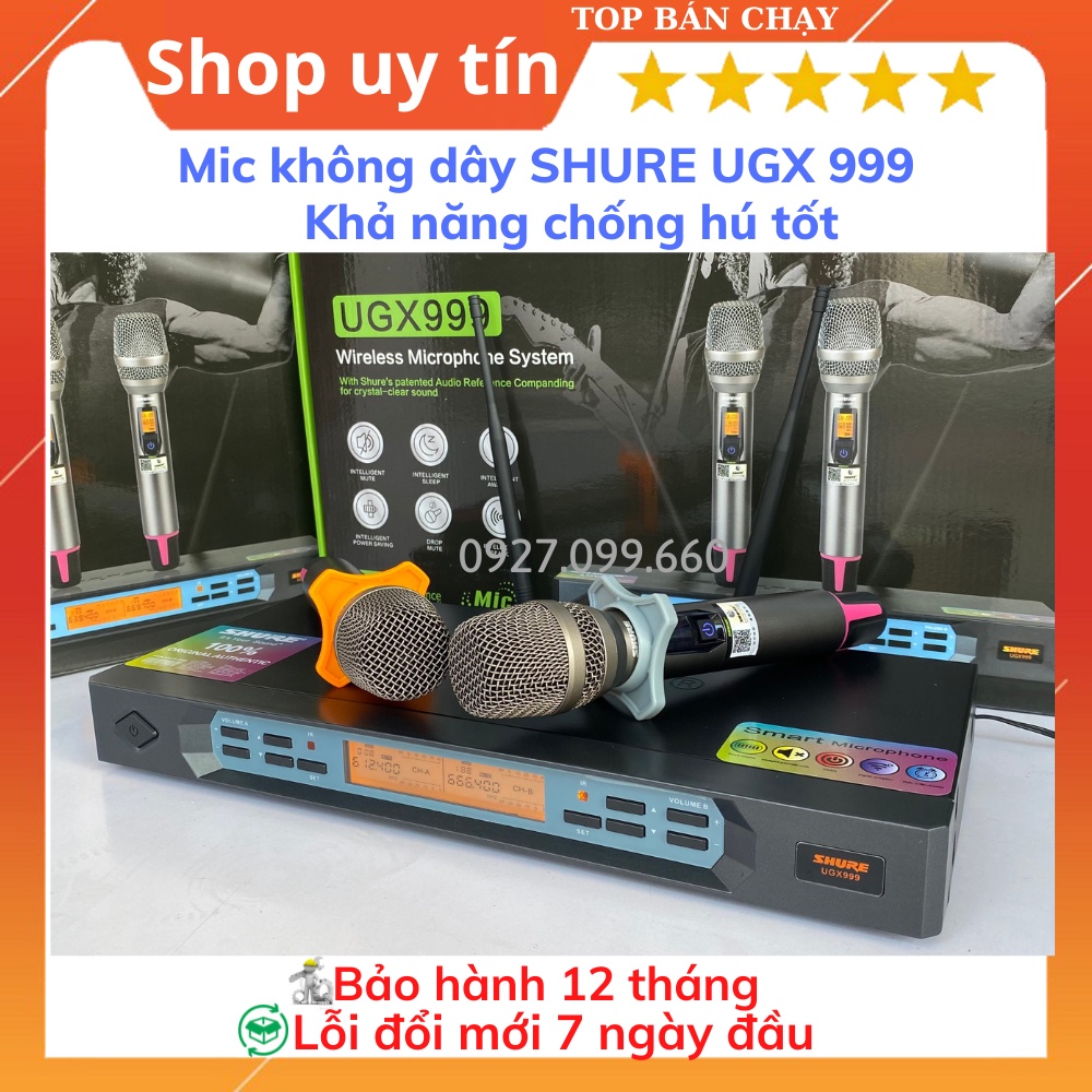Mic Không Dây Shure UGX999, Mic hát karaoke chuyên Nghiệp,gia đình,Tự Động Dò Sóng Sạch, Chống Rú- rít, Độ Nhạy Cao.