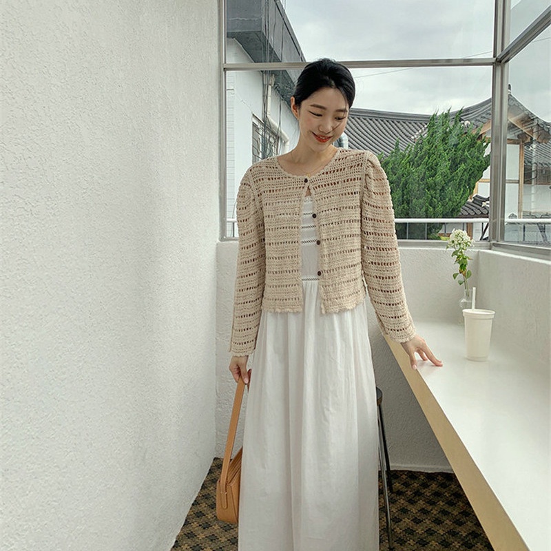 Áo dệt kim SUXI thiết kế khoét lỗ phong cách Hàn Quốc thời trang chống nắng mùa hè cho nữ