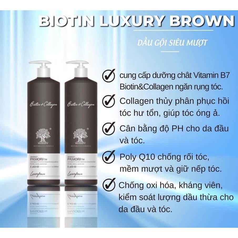 Dầu gội xả siêu mượt Biotin Collagen Luxury Brown nâu/ White trắng 1000ML