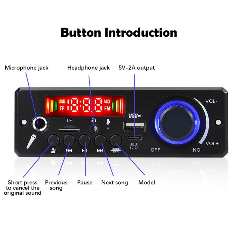 Bộ Khuếch Đại Âm Thanh 80W Bluetooth 5.0 MP3 12V MP3 USB FM Chuyên Dụng Cho Xe Hơi