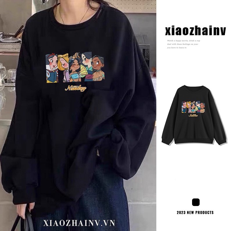 Áo sweater XIAOZHAINV cổ tròn dáng rộng in họa tiết màu đen thời trang mùa thu cho nữ | BigBuy360 - bigbuy360.vn