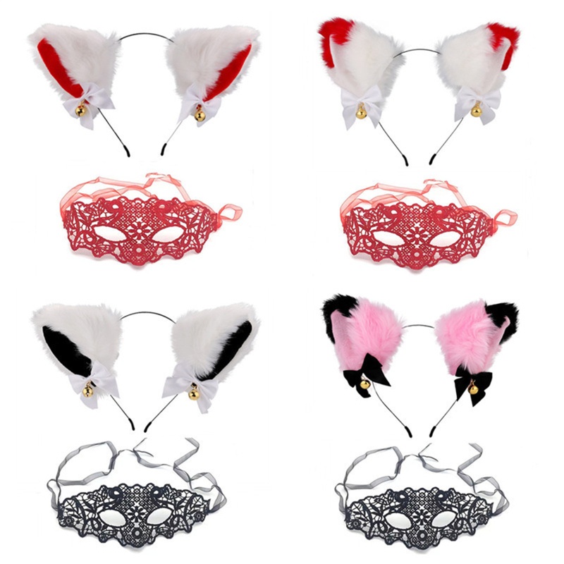 Băng Đô Cài Tóc Hình Tai Mèo Phối Ren Hoa Dễ Thương Cho Nữ