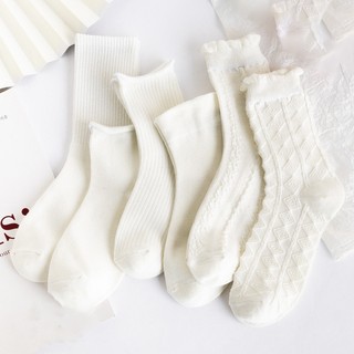 Tất vớ nữ cổ cao trắng ren phong cách lolita đồng phục học sinh Nhật Bản, Hàn Quốc dễ thương