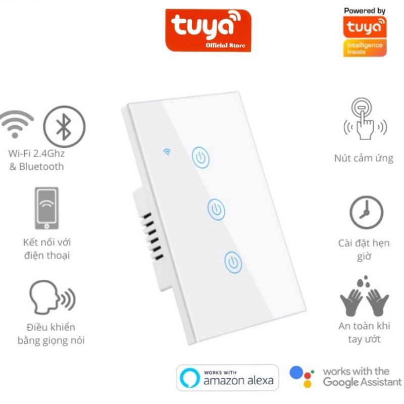 Công Tắc Thông Minh Wifi TUYA Hình Chữ Nhật Cảm Ứng 1-2-3-4 Nút Điều Khiển Qua App + Giọng Nói BH 12 Tháng