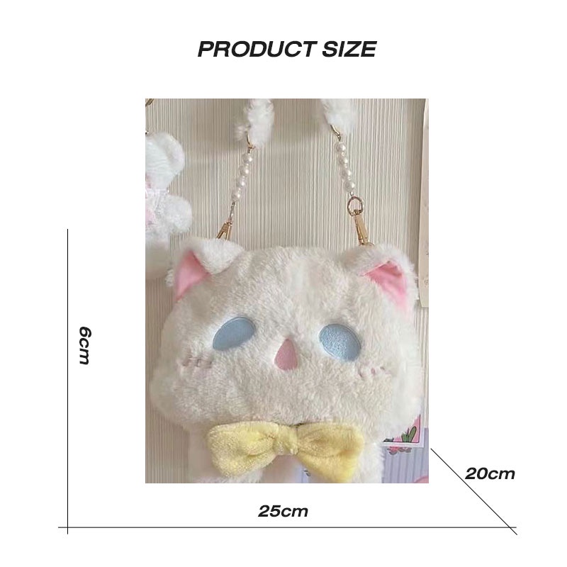 Túi Đeo Chéo Hình Búp Bê Mèo Ma Nhồi Bông Mềm Mại Thời Trang Thu Đông Phong Cách Lolita