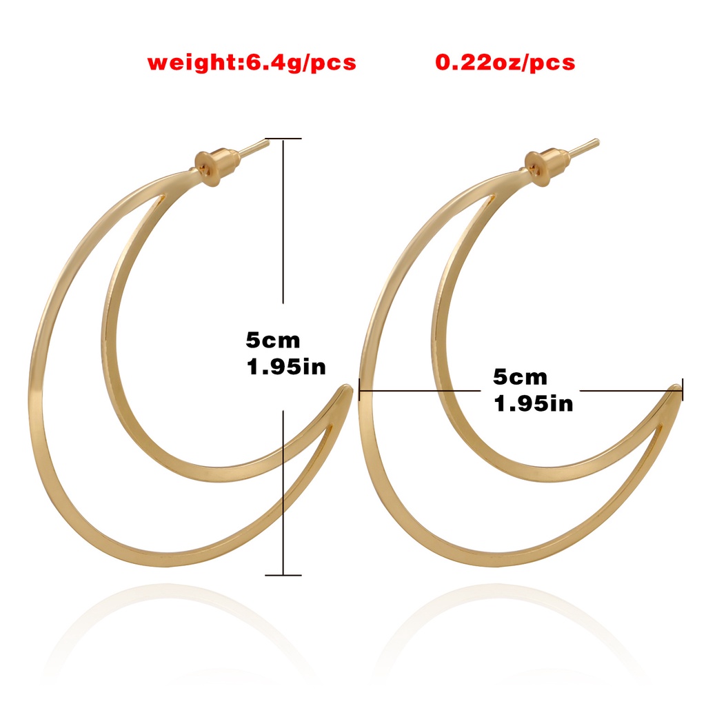 Khuyên Tai Kim Loại Hình Trăng Khuyết Phong Cách Retro