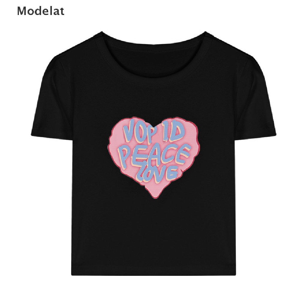 Áo Thun Croptop Tay Ngắn In Họa Tiết Trái Tim Màu Trắng Đen Phong Cách Harajuku Hàn Quốc Cho Nữ