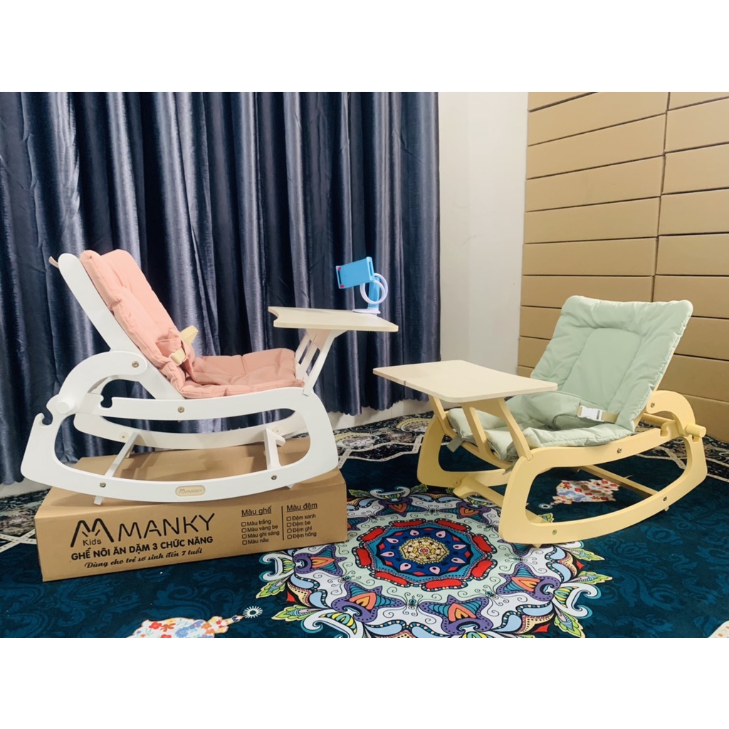 Ghế ăn dặm Manky 2023, tặng kèm kệ treo đồ chơi cho bé