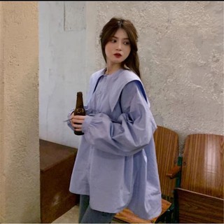 Áo sơ mi kiểu dáng rộng tiểu thư lá cổ nhọn tay rút dây oversize phong cách Hàn quốc phù hợp đi học, đi chơi, đi làm