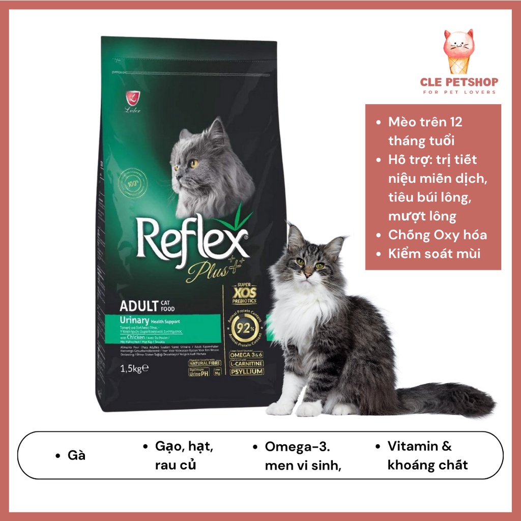 [Có sẵn] Thức Ăn Hạt Cho Mèo Bị Sỏi Thận Reflex Plus Gói 1.5kg - Reflex Plus Adult Cat Food Urinary 