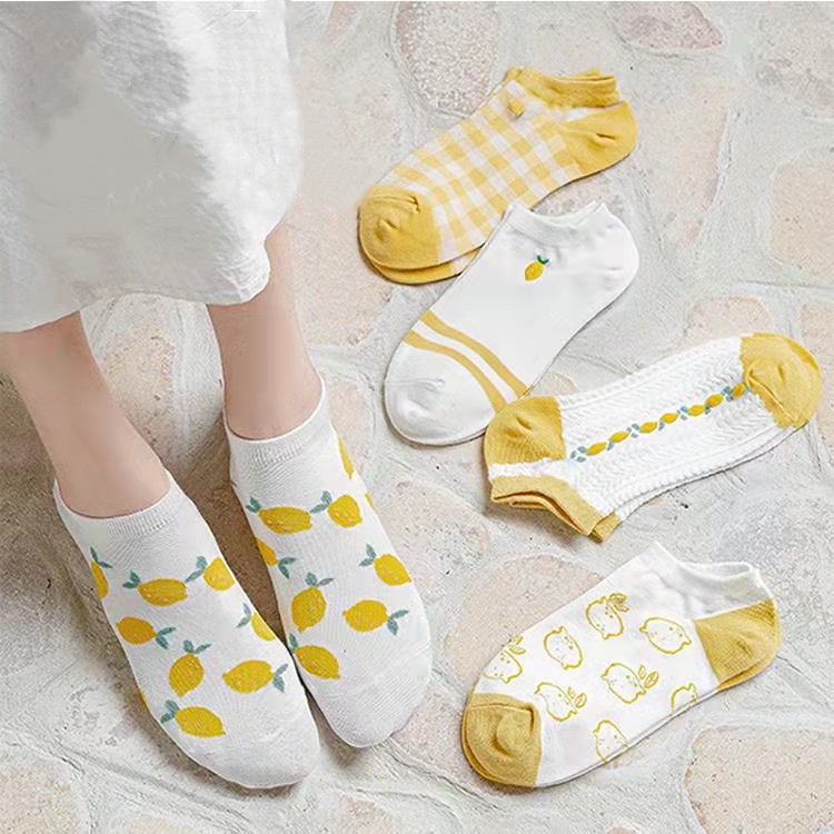 Vớ Thuyền Mỏng Mùa Hè Miệng Nông In Họa Tiết Quả Chanh Dễ Thương Phong Cách Nhật Bản Cho Nữ