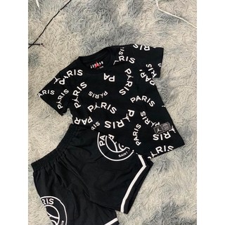 Bộ short Paris chữ đen bé trai