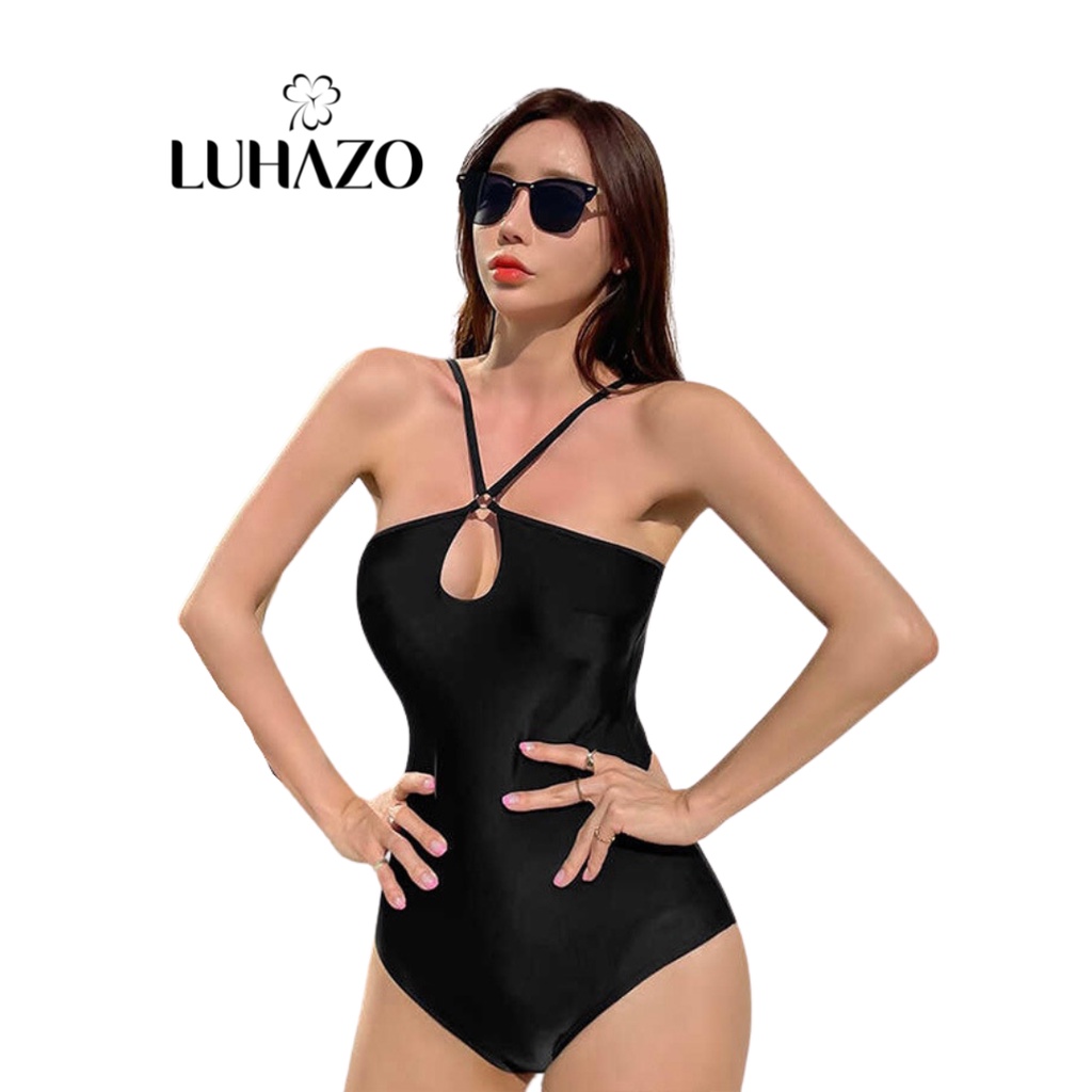 Bikini 1 mảnh yếm hở lưng đồ bơi đi biển liền thân che bụng LUHAZO sexy Hàn Quốc nâng ngực  2558 D-3