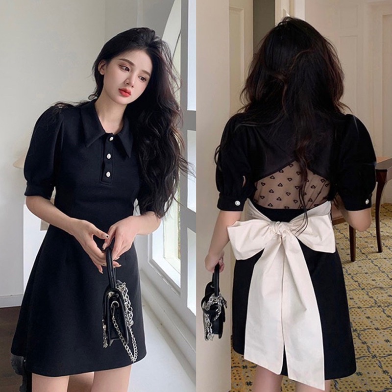 ĐẦM ĐEN XOÈ NƠ LƯNG TRẮNG (về thêm đỏ)