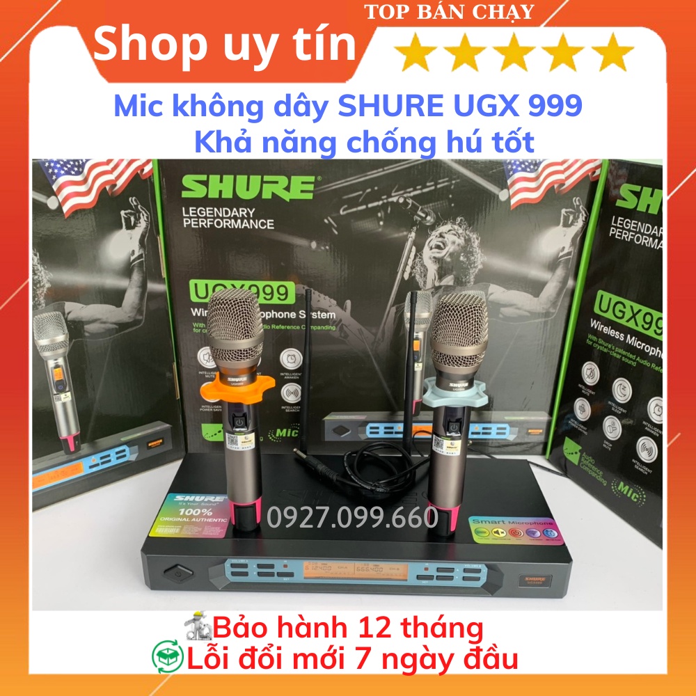 Mic Không Dây Shure UGX999, Mic hát karaoke chuyên Nghiệp,gia đình,Tự Động Dò Sóng Sạch, Chống Rú- rít, Độ Nhạy Cao.