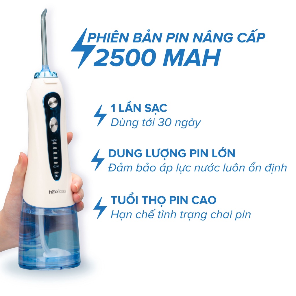 Máy Tăm Nước H2OFloss HF6P HF9P [Mẫu Mới] Cải tiến công nghệ tia nước sạch X4 Lần - Đổi mới 12 tháng, Kèm túi đựng máy