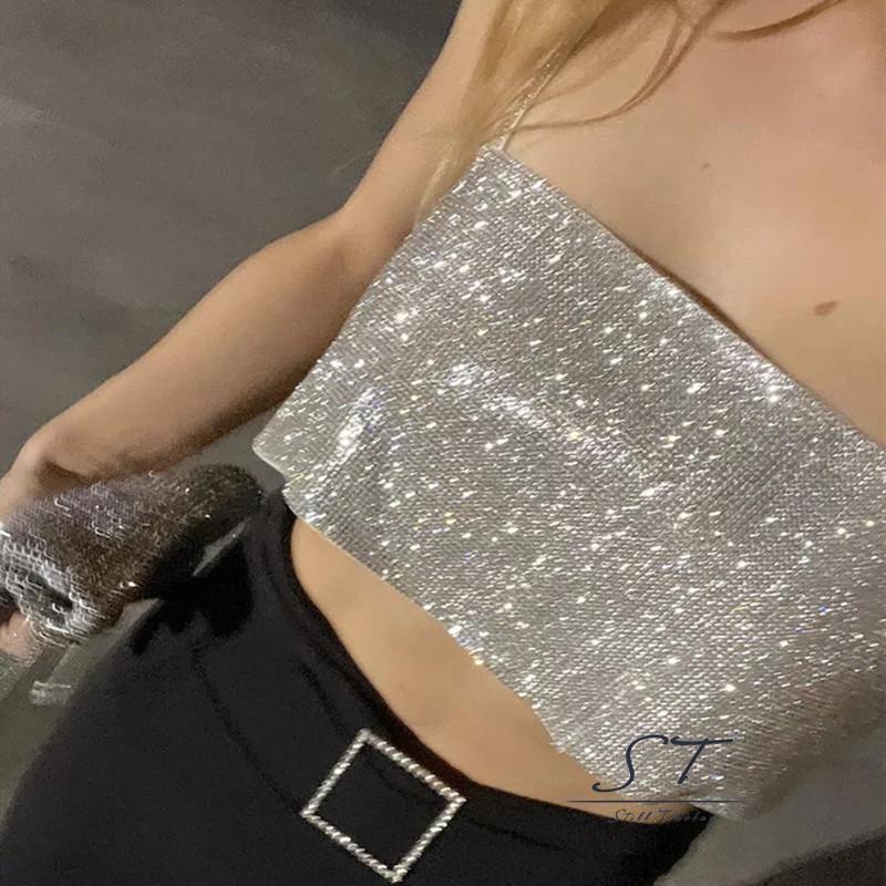 Áo Croptop Hai Dây CY03-Sexy Đính Kim Sa Gợi Cảm Thời Trang Mùa Hè Cho Nữ