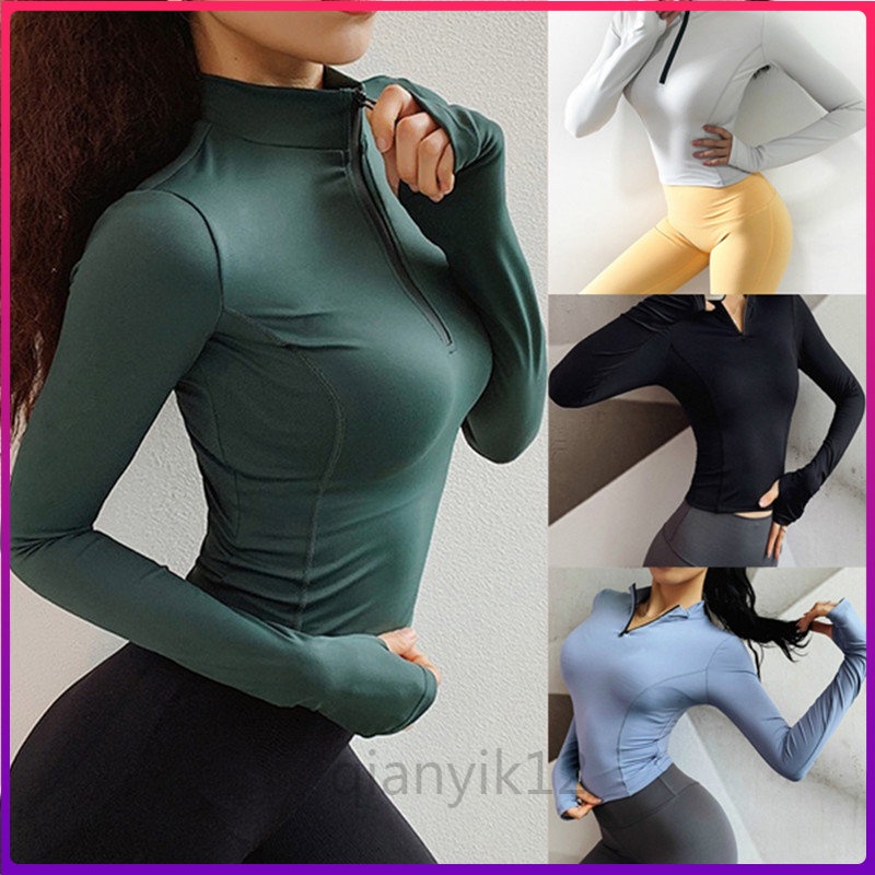 Áo Thun Thể Thao Dài Tay Có Dây Kéo Thời Trang Mới Cho Nữ