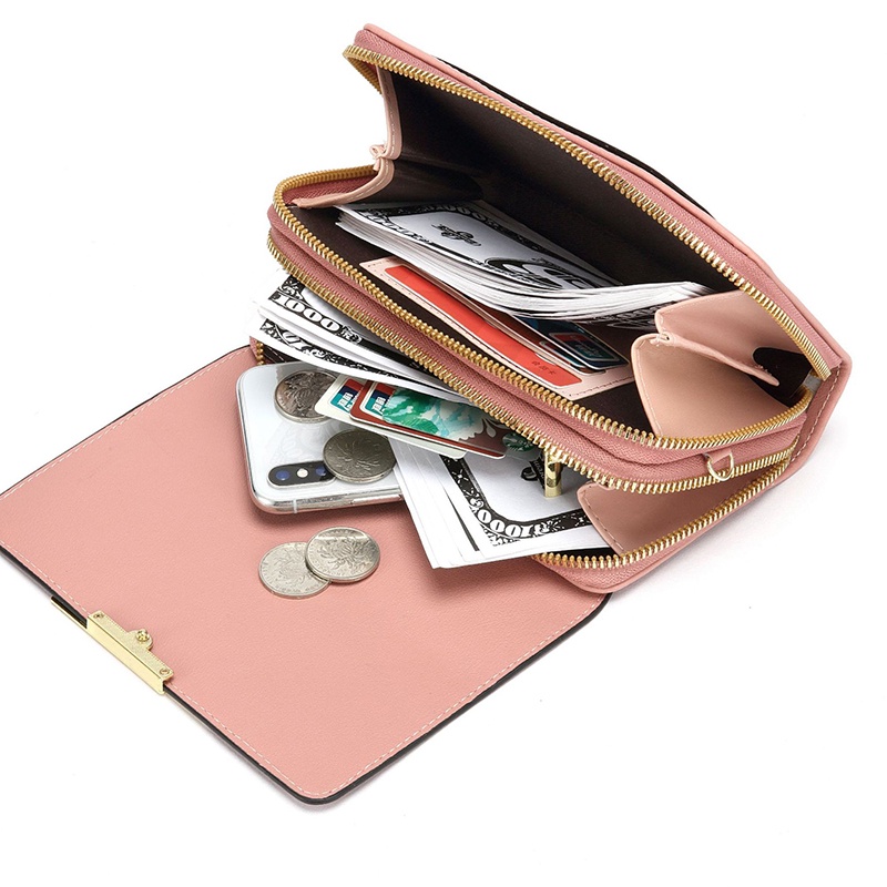 Ví Dài Trung Bình Màu Trơn Có Khóa Cài Đơn Giản Phong Cách Hàn Quốc Cho Nữ