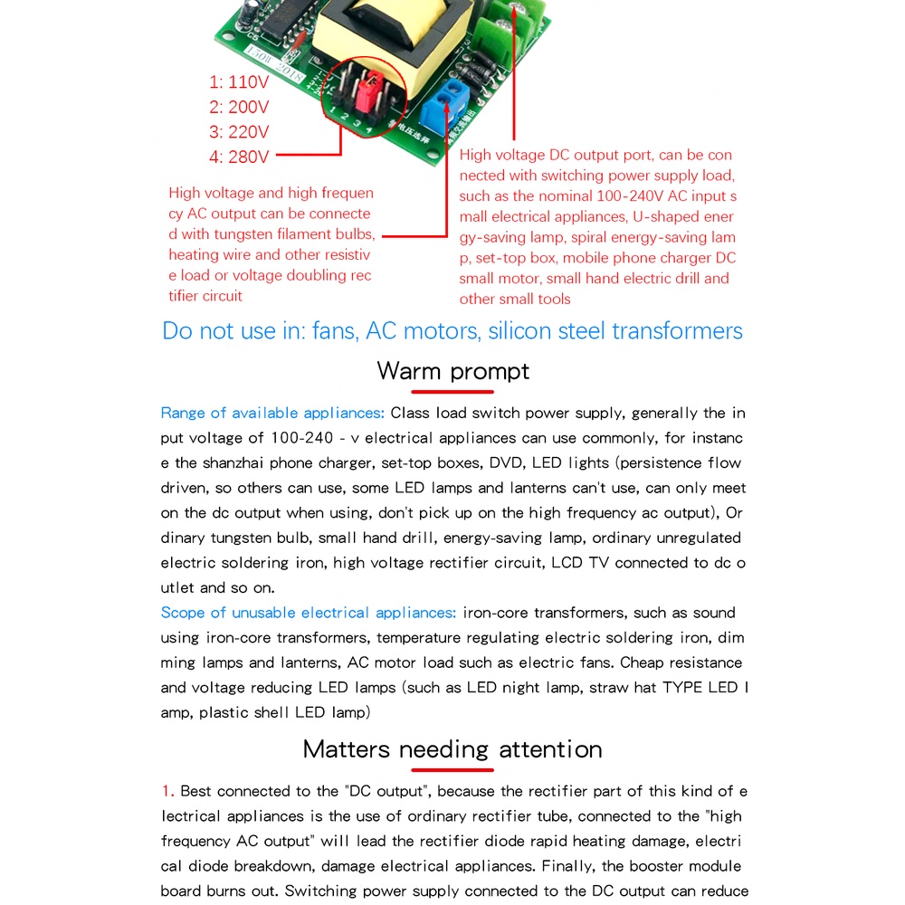 Bảng Mạch Chuyển Đổi Tăng Áp 150W DC-AC 12V Sang 110V 200V 220V 280V 150W