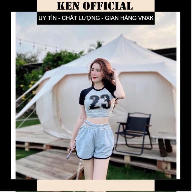 Set Áo Croptop Số 23 Kèm Quần Sort Viền Xinh Xắn Thời Trang Hè Nữ -Ken Official-Chuyên Sỉ Unisex
