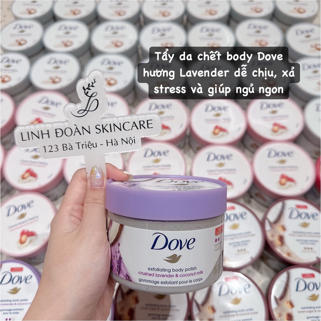 Tẩy da chết toàn thân Dove Exfoliating Body Polish dưỡng da mịn màng tươi sáng hũ 298g