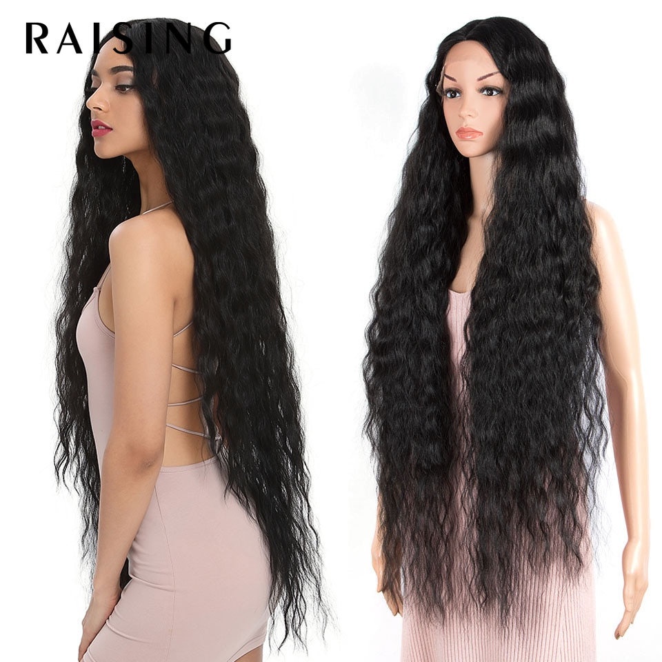 Bộ Tóc Giả Xoăn Dài Màu Đen Nâu 42 Inch Bằng Sợi Tổng Hợp Dành Cho Nữ