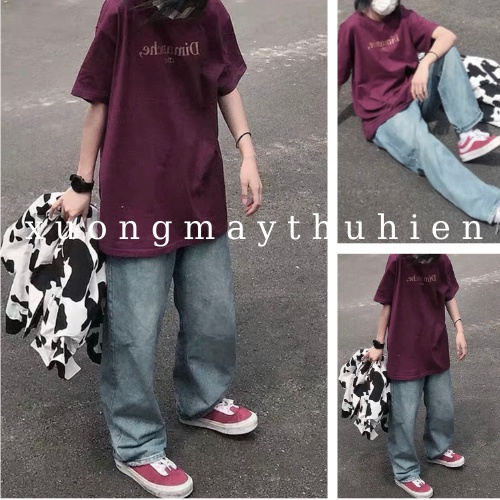 Áo thun cộc tay DIM unisex màu đỏ đô siêu tôn da, áo phông nam nữ 3158 form rộng tay lỡ xuongmaythuhien