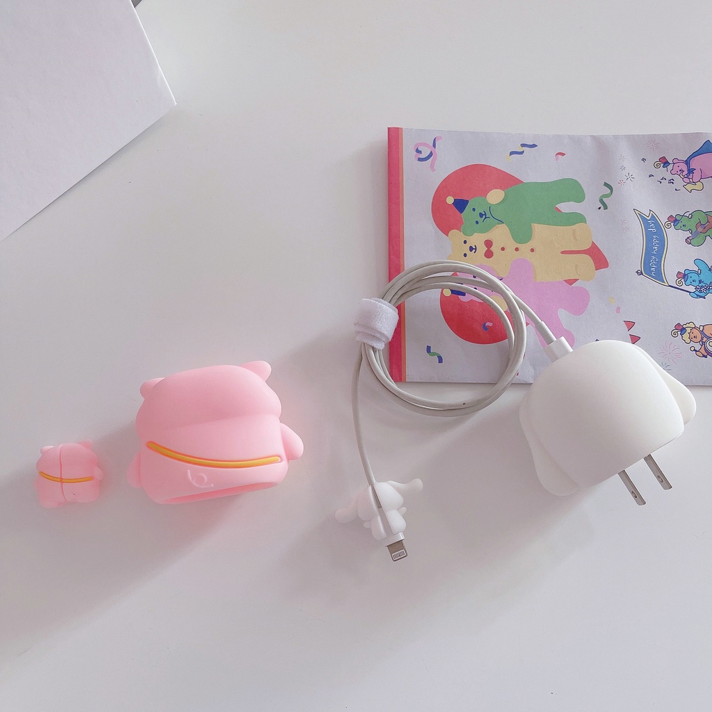 Bộ 2 Món Vỏ Bọc Bảo Vệ Hộp Sạc Tai Nghe Apple iphone 18W / 20 Bằng Silicon Chống Sốc Hình Em Bé 3D Dễ Thương