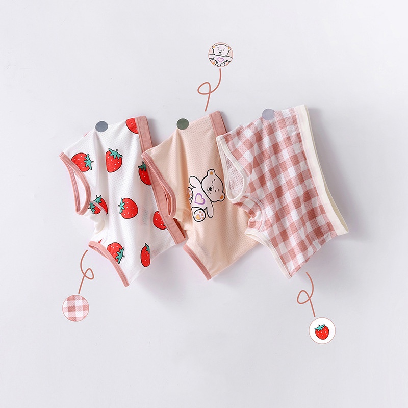 Bộ 3 Quần Lót Cotton In Họa Tiết Hoạt Hình Cho Bé Gái