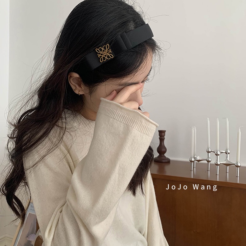 Băng Đô Cài Tóc Đính Nơ Màu Đen Thiết Kế Đơn Giản Cho Nữ