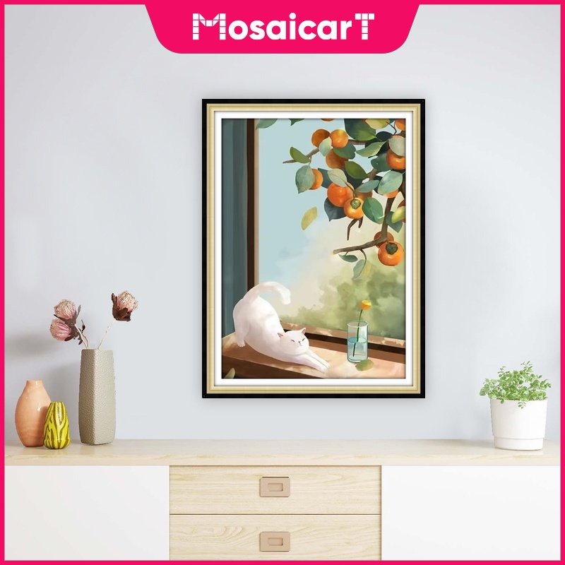 Bộ Tranh Đính Đá 5D DIY Hình Chú Mèo Dễ Thương Kích Thước 30x40cm / 40x50cm