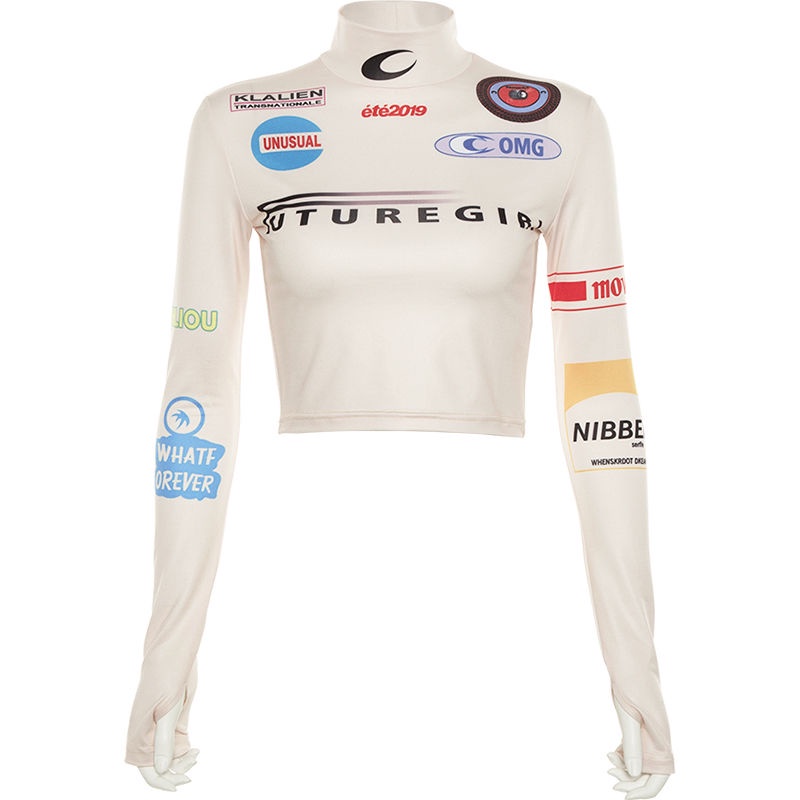 Áo Croptop Tay Dài Cổ Cao Thời Trang Trẻ Trung Cho Nữ