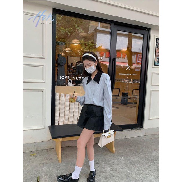 Hhjdxd2022 Áo Sơ Mi Dài Tay Dáng Rộng Phong Cách Preppy Pháp Thời Trang Mùa Thu Cho Nữ