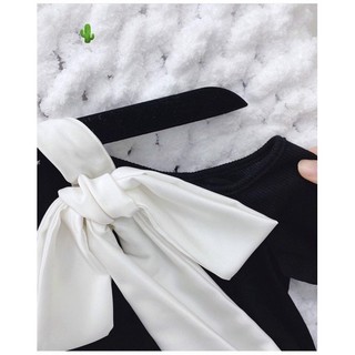 Đầm thun gân len tăm cột nơ cổ 💕💕💕💕Pc alohashop91