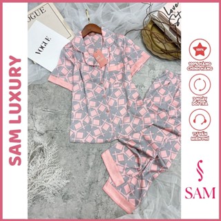  Bộ đồ mặc nhà Sam luxury bộ pijama nữ lụa quần dài - áo cộc mặc ngủ ở nhà cao cấp họa tiết đơn giản dễ mặc 