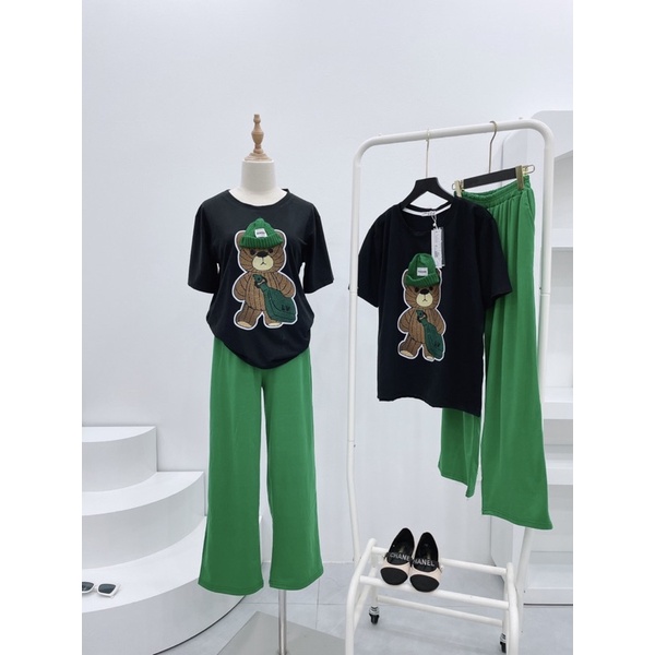 [ 𝐅𝐑𝐄𝐄 𝐒𝐇𝐈𝐏 ] Bộ gấu mũ len đẹp sx  Áo cotton tàu mịn mát, ép 6D bản to, mũ len nổi đẹp  Mix quần cotton