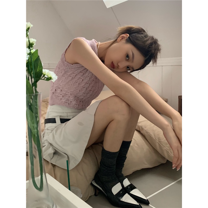 Áo Dệt Kim Sát Nách Dáng Ngắn Thời Trang Cho Nữ