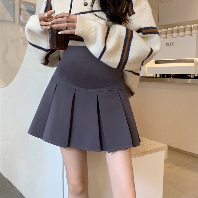 Chân Váy Chữ A Xếp Ly Màu Sắc Thời Trang Xuân Thu Cho Mẹ Bầu