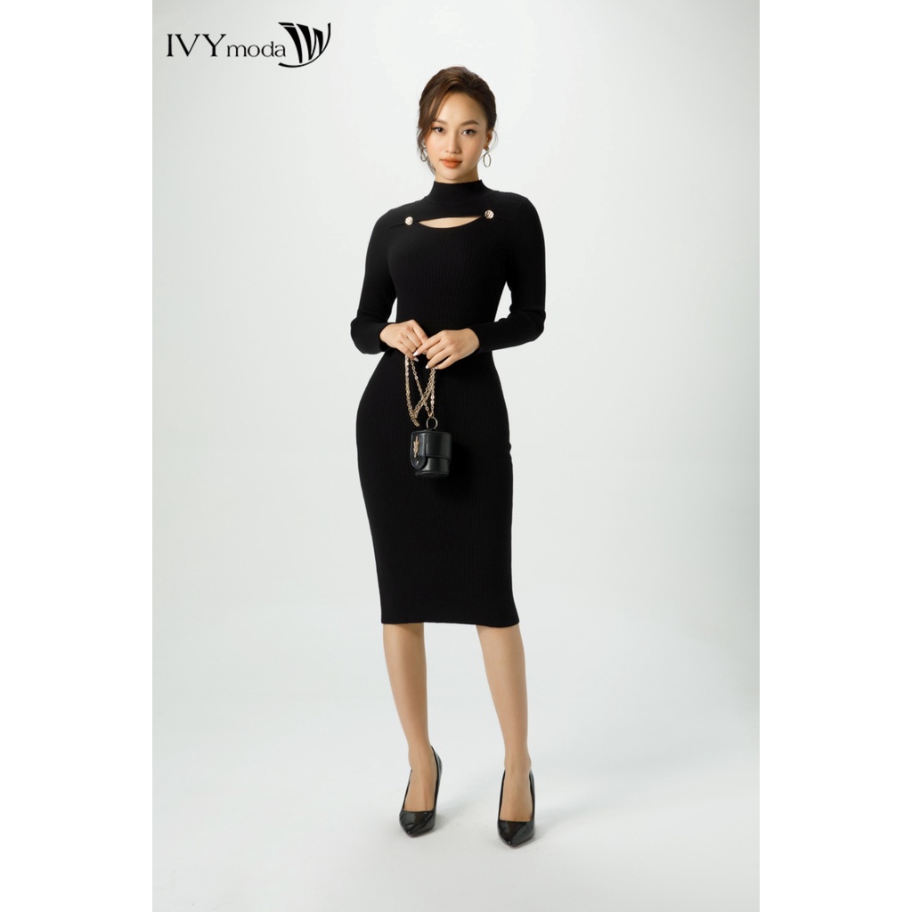 Đầm len ôm cổ cut-out nữ IVY moda MS 42B8849