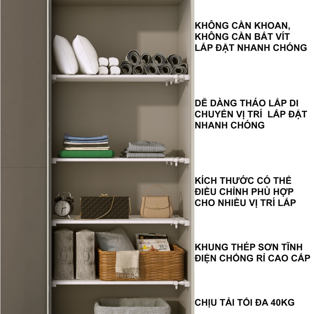 [Hàng Xuất Hàn Quốc ] Kệ Chia Ngăn Tủ  Đa Năng, Không Cần Khoan, Bắt Vít, Chịu Lực >>100kg | BigBuy360 - bigbuy360.vn