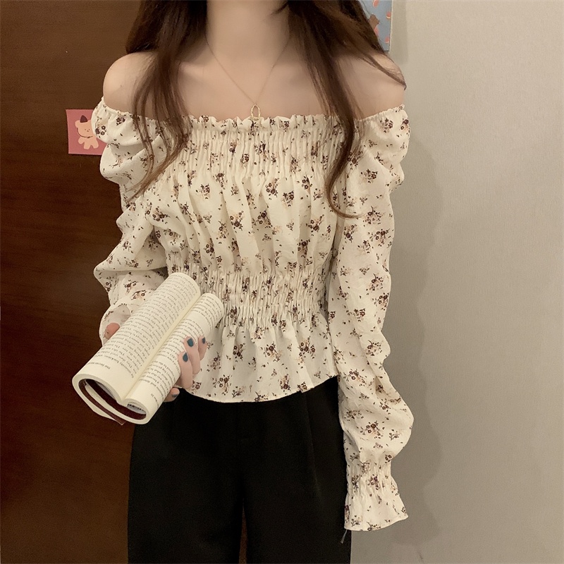 Áo hoa SUXI trễ vai tay dài thời trang dành cho nữ