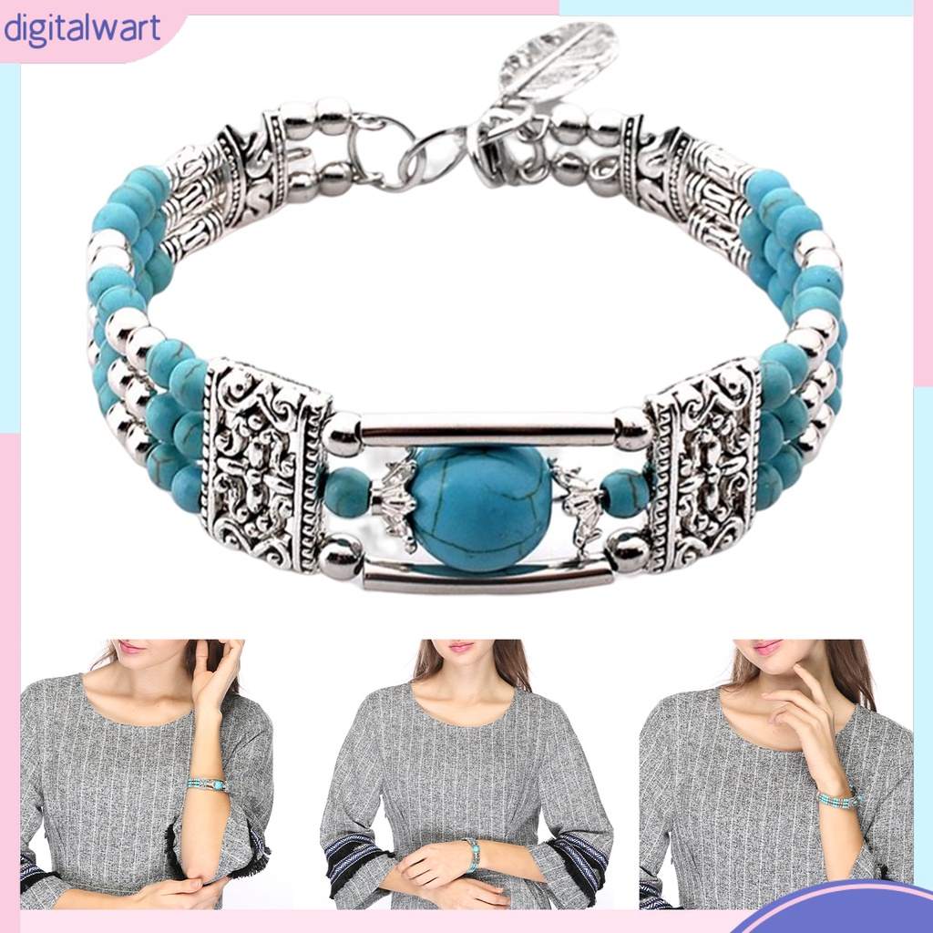 Vòng Tay Ba Lớp Đính Ngọc Lam Giả Phong Cách Bohemia Cho Nữ