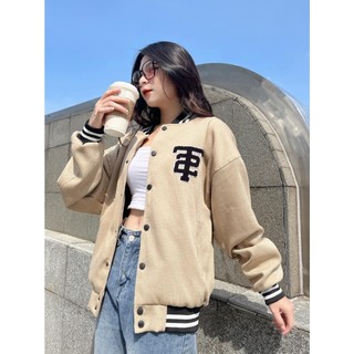 Áo khoác bóng chày đen/beige yellow the twot unisex