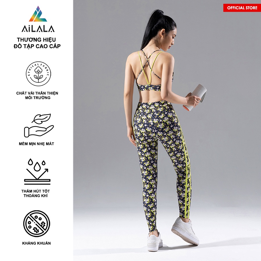 Bộ đồ tập Yoga Gym Pilates Nữ đẹp cao cấp AiLALA LUX57 họa tiết hoa mai