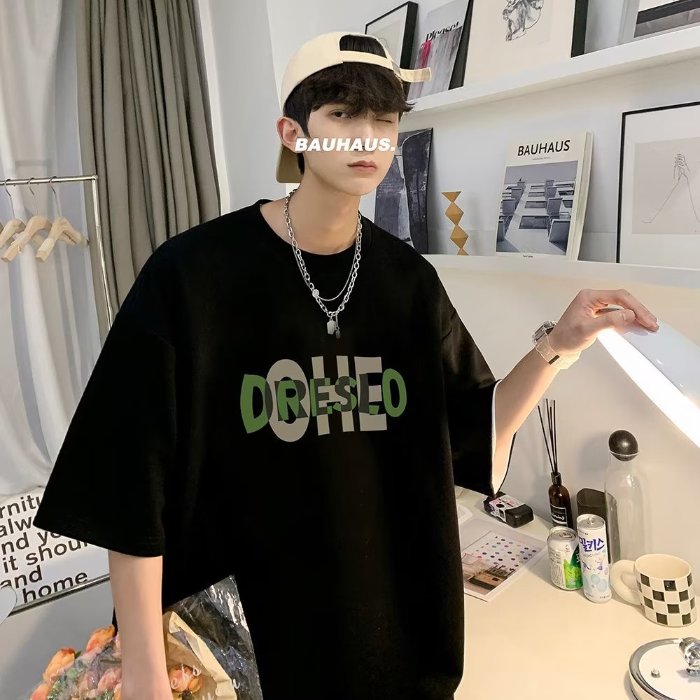 Áo Thun Tay Ngắn Cổ Tròn In Chữ Phong Cách hip hop Nhật Bản Cá Tính Cho Nam Cỡ M-5XL