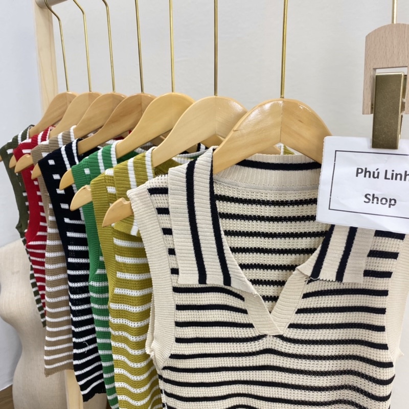 Áo sát nách cổ bẻ kẻ ngang mongtoghi MS863