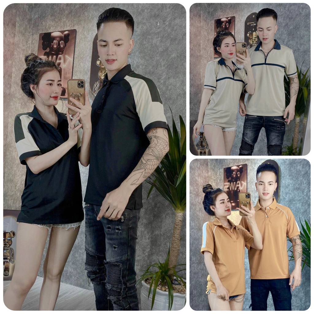Áo polo nam nữ cặp đôi PHỐI CHỈ VAI, áo thun nam đẹp, chất poly vải cá sấu size VNXK thời trang hot trend - TMT SHOP